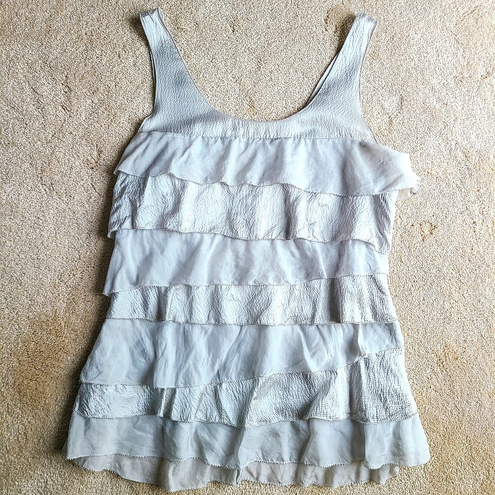 WHBM Silver Metallic Ruffle Tank Top